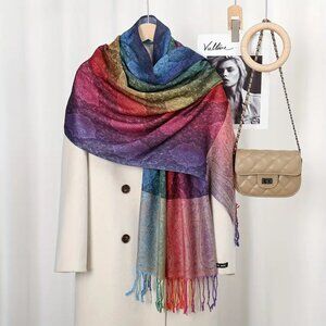 Gorgeous tapestry design rainbow colors shawl scarf large NEW in package
